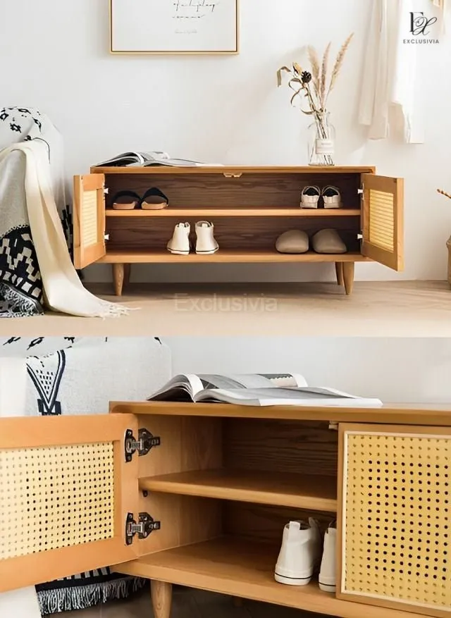 OAKTI Shoe Cabinet Rattan Wooden