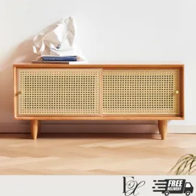 OAKTI Shoe Cabinet Rattan Wooden