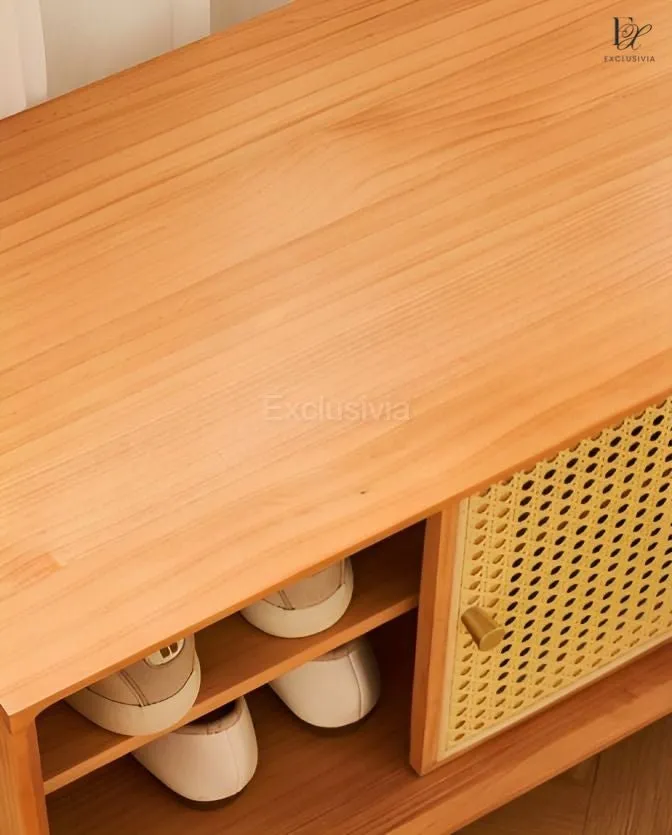 OAKTI Shoe Cabinet Rattan Wooden