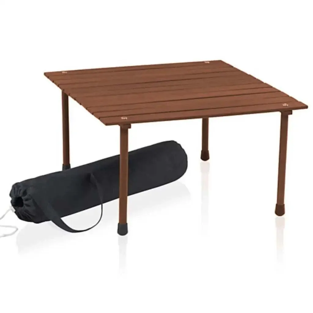 Outdoor Portable Wood Roll Up Table in Teak Finish 26"L x 26"W x 16"H