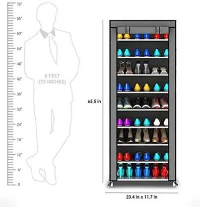 RAXON WORLD® Multipurpose Collapsible Shoe Rack Non-Woven Fabric Pipes 9 Layer Shelves with 100 GSM (Grey, Metal)