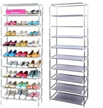 RAXON WORLD® Multipurpose Collapsible Shoe Rack Non-Woven Fabric Pipes 9 Layer Shelves with 100 GSM (Grey, Metal)