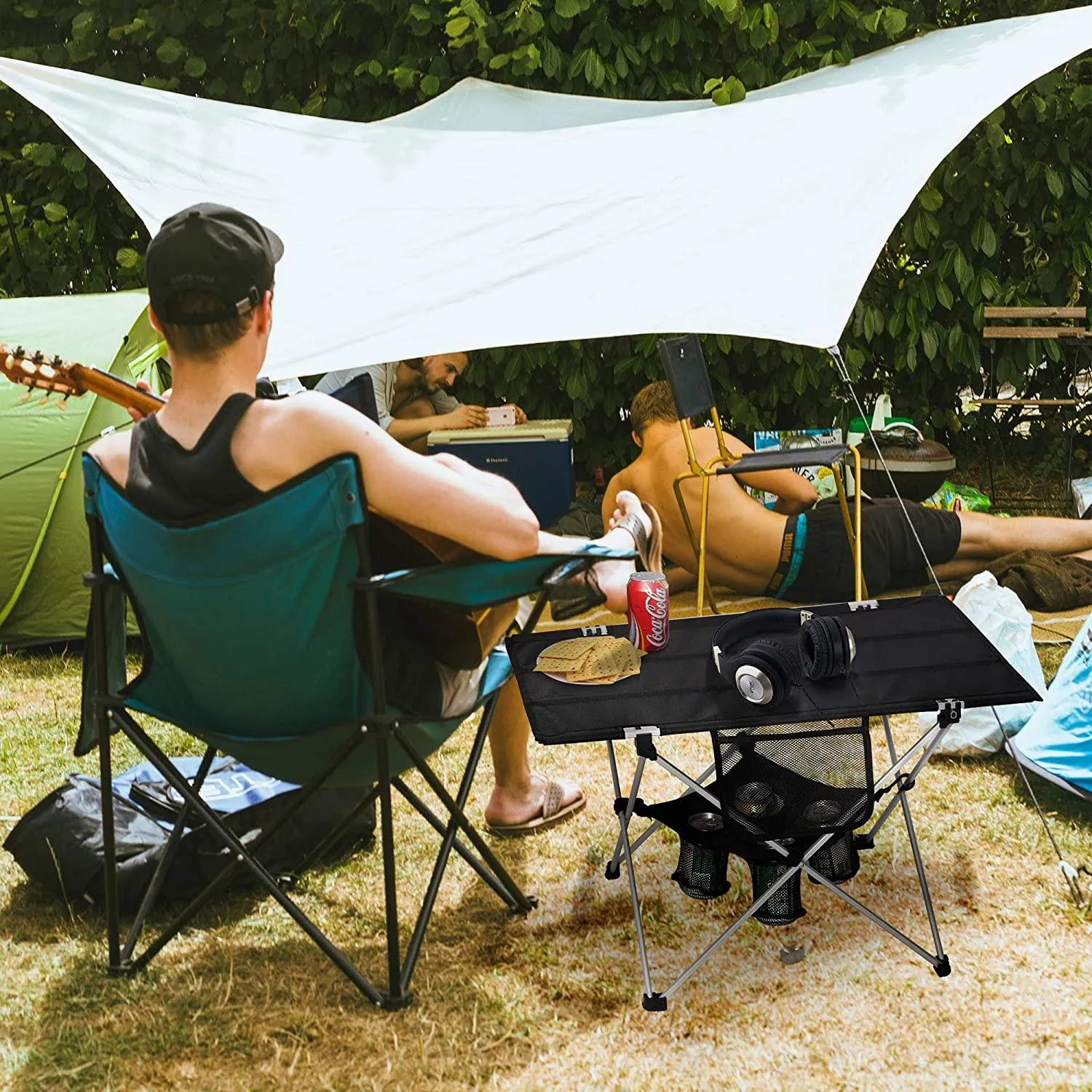 Rectangle Outdoor Table Portable Small Folding Camping Table with Cup Holder and Carry Bag