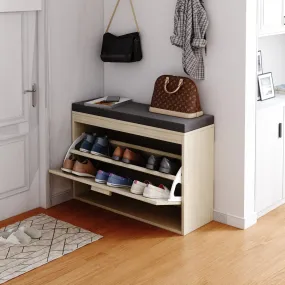 relaxed Rattan Shoe Rack Storage Organizer, Hallway Shoe Bench, Shoe Cabinet with Flip-Drawer, for Entryway Door