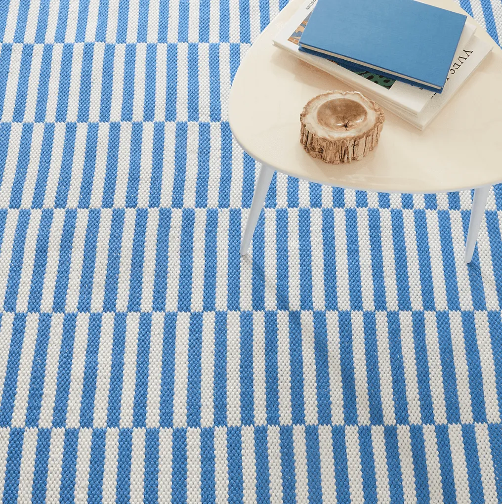 Sailing Stripe French Blue Handwoven Indoor/Outdoor Rug