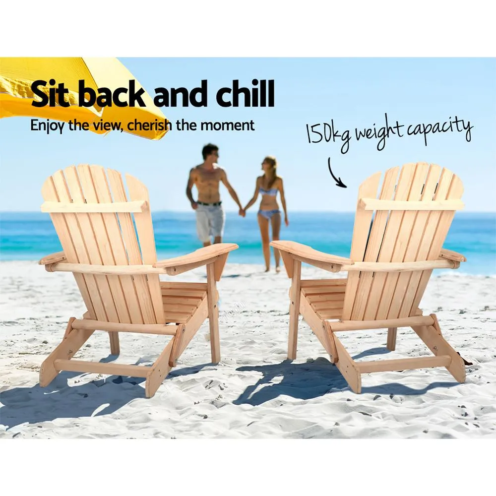 Set of 2 Patio Furniture Outdoor Wooden Chairs - Beach