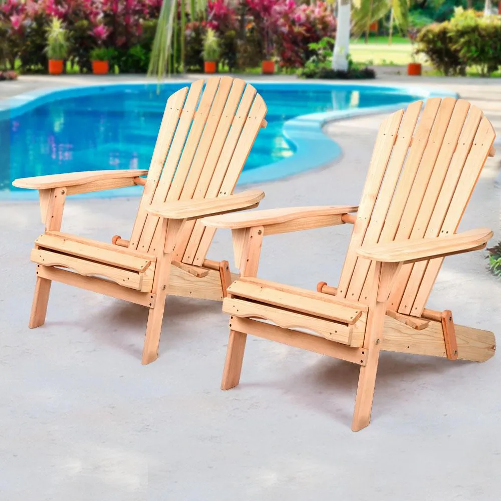 Set of 2 Patio Furniture Outdoor Wooden Chairs - Beach