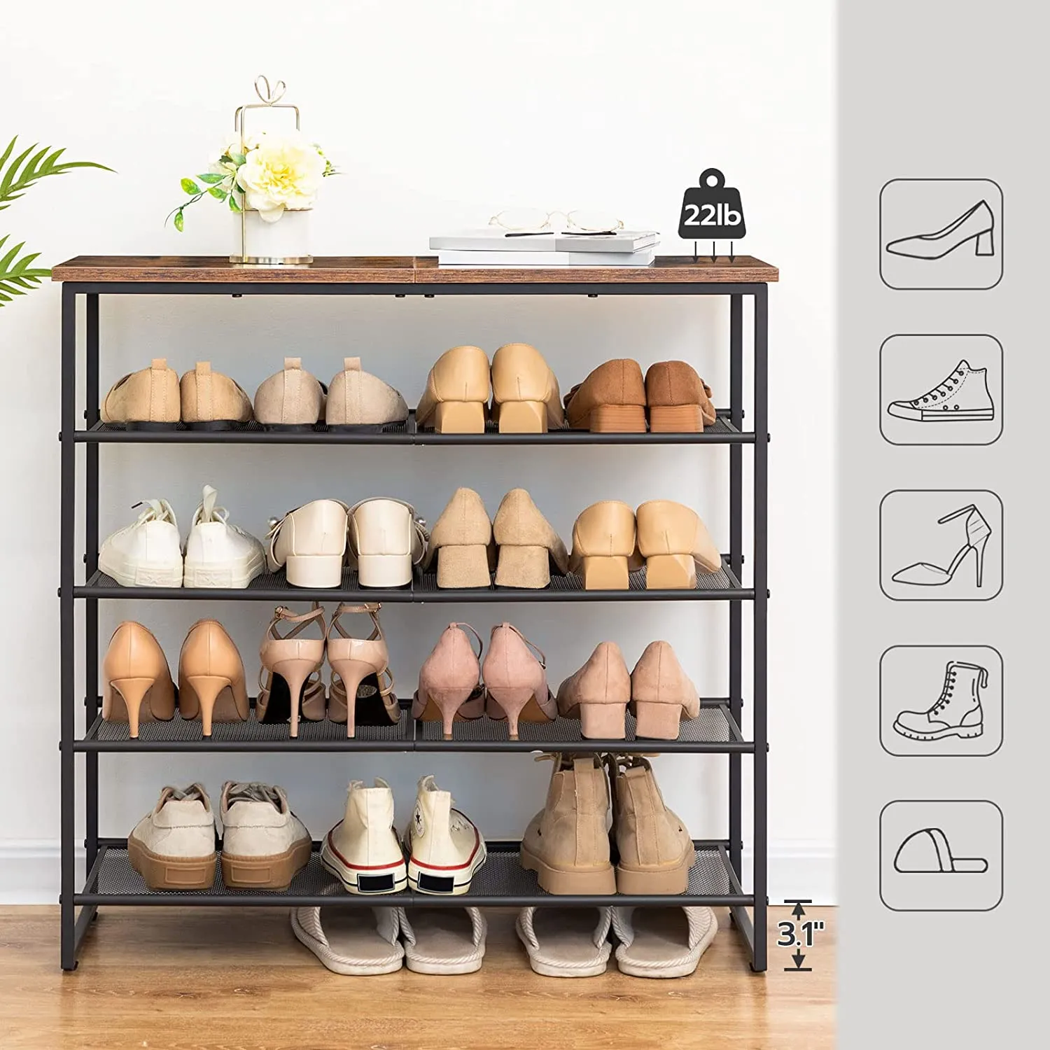 Shoe Rack, 5-Tier Shoe Storage Unit, Shoe Organizer Shelf, Saving Space