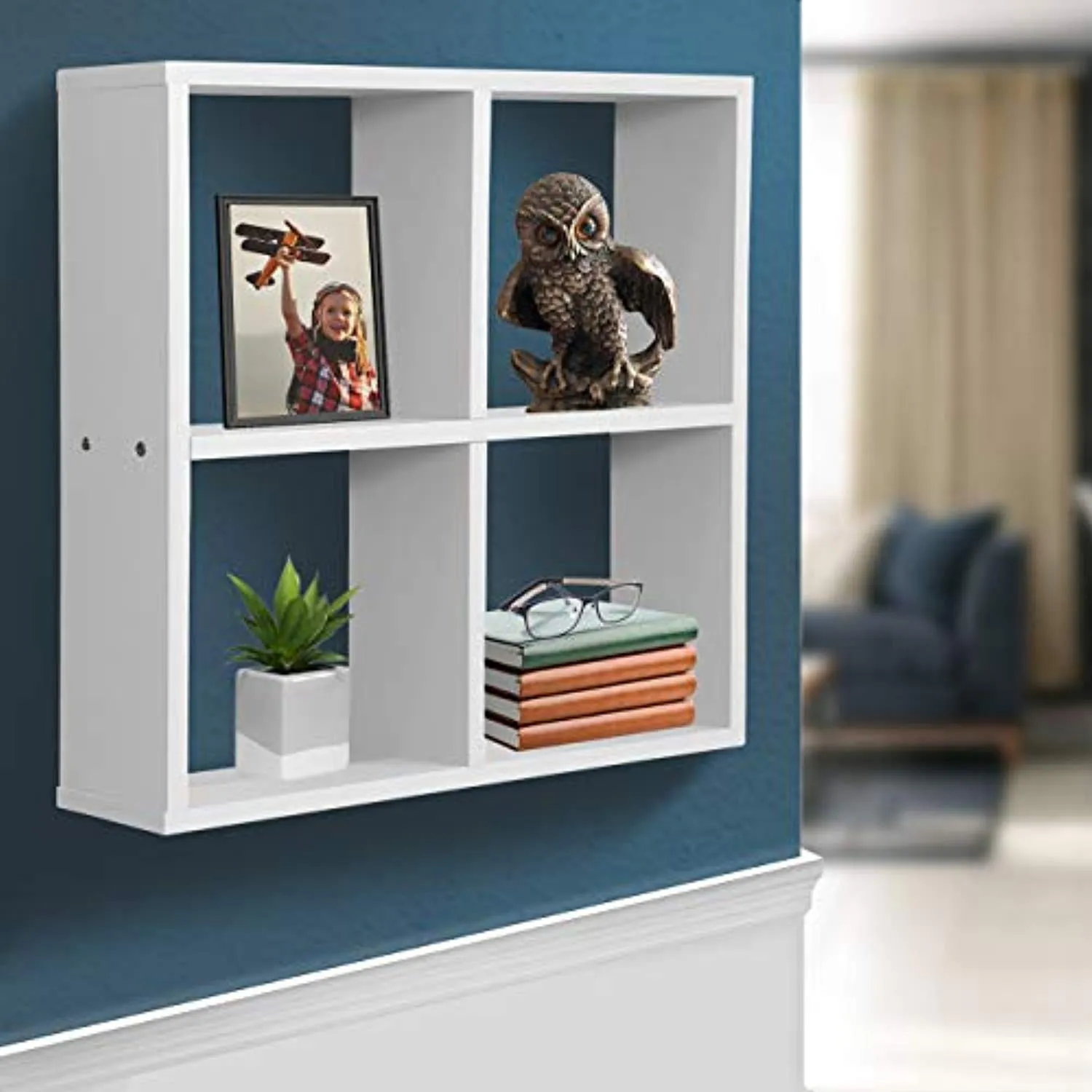 Sorbus Floating Shelf 4-Cube Organizer — Stair Wall Shelf with 4 Openings