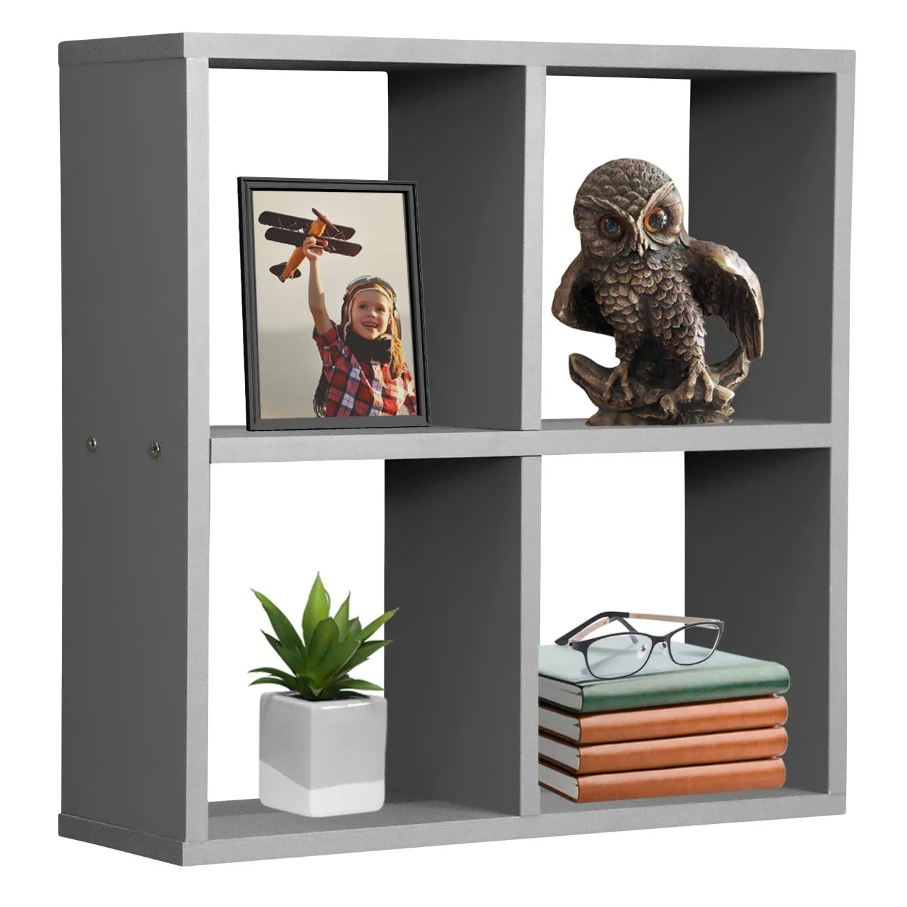 Sorbus Floating Shelf 4-Cube Organizer — Stair Wall Shelf with 4 Openings