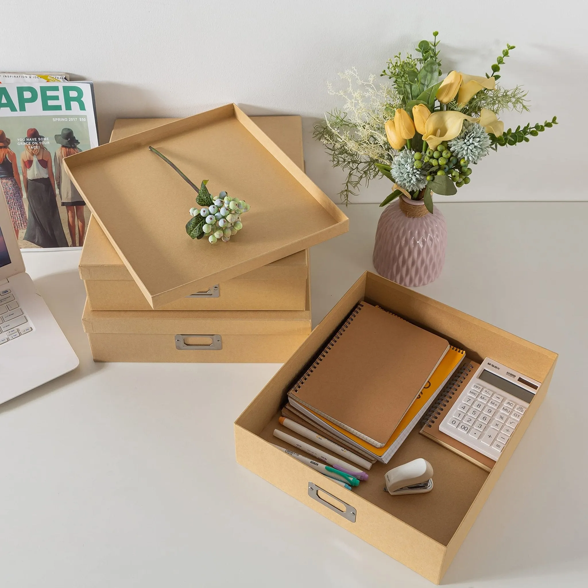 Soul & Lane: Paper Storage Boxes with Lids - from Premium Kraft Paper (Pack of 3)