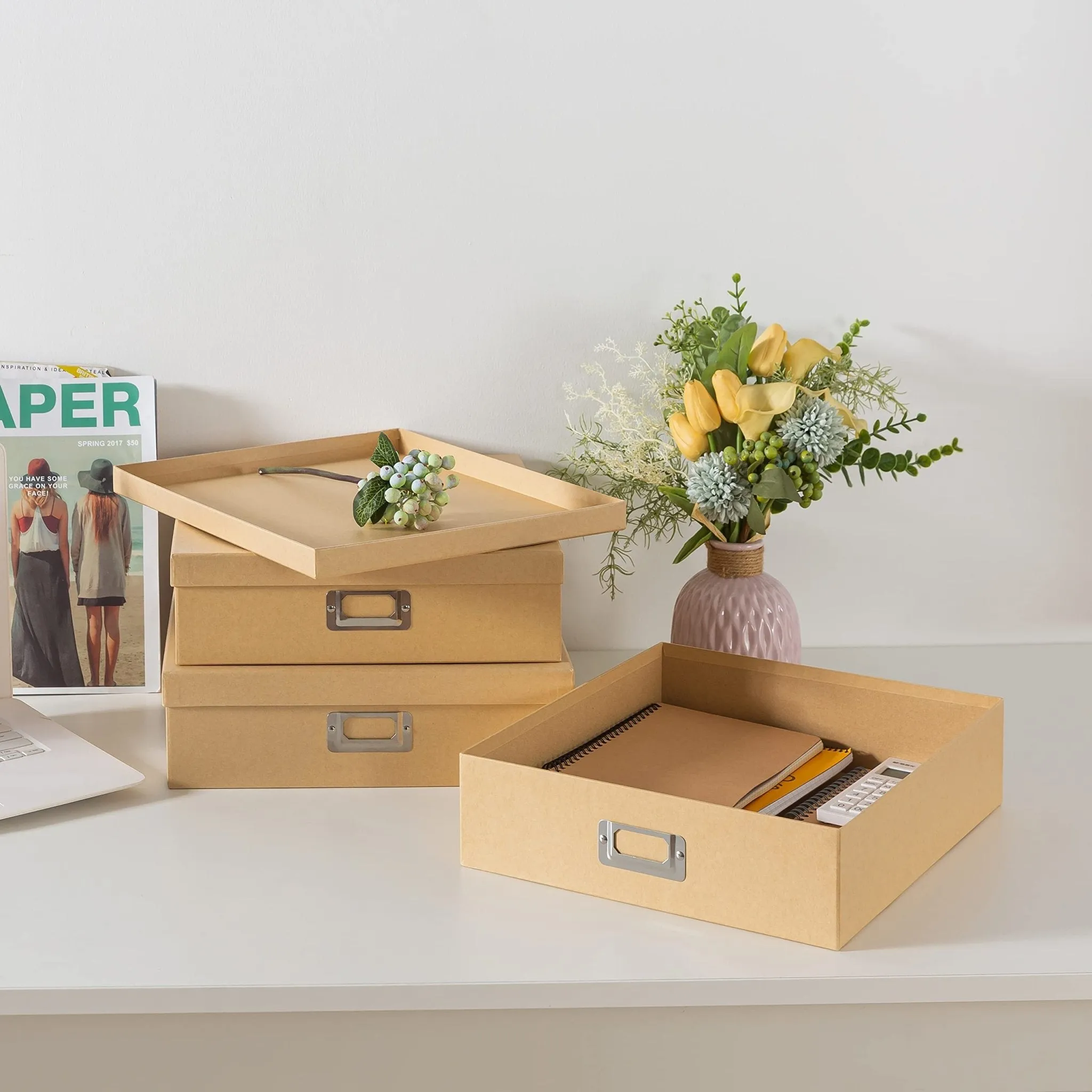 Soul & Lane: Paper Storage Boxes with Lids - from Premium Kraft Paper (Pack of 3)