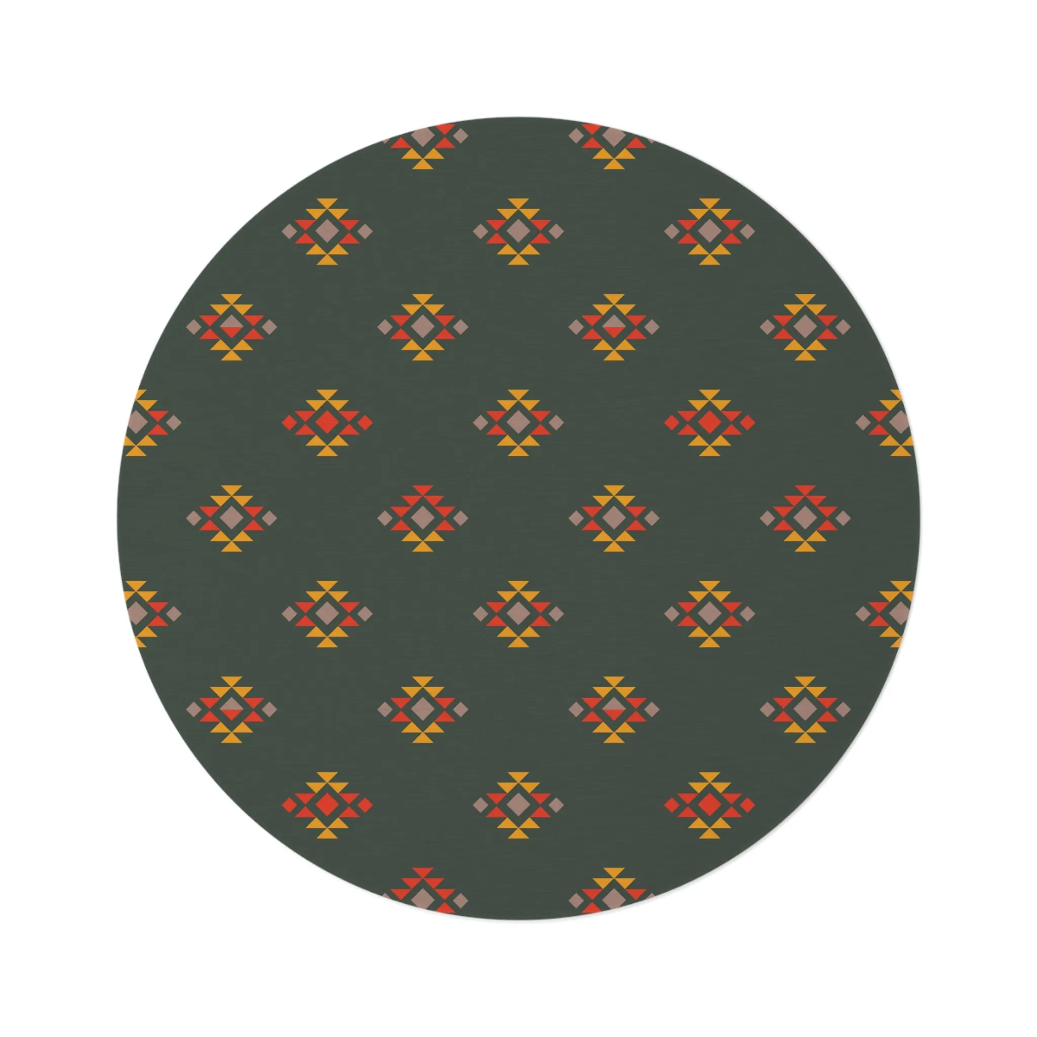 Southwestern Round Rug, Alpine Forest Polyester Chenille Rug