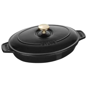 Staub Cast Iron Oval Dish Covered Baking, 9-in x 6.6-in, Matte Black