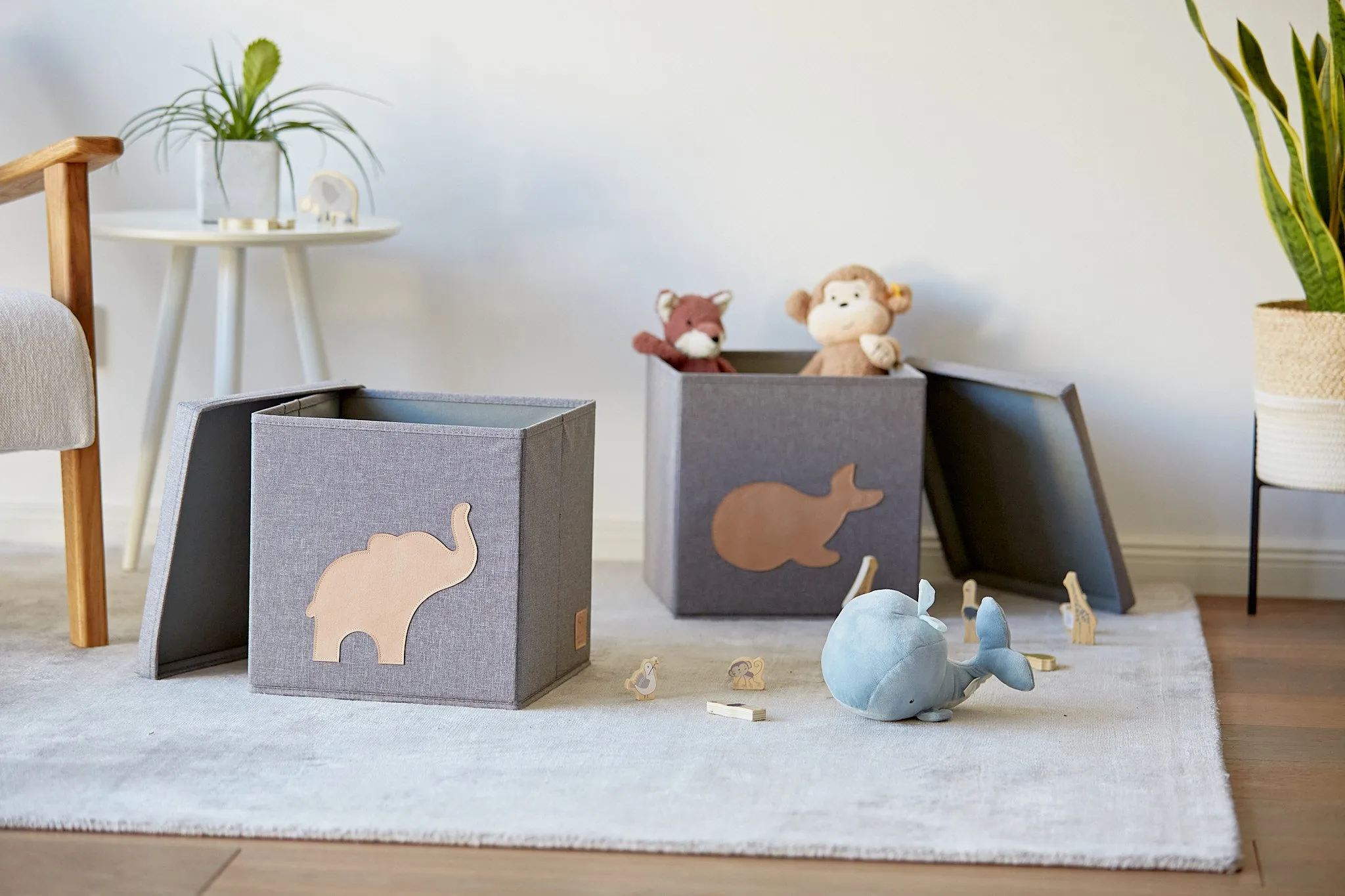 Storage Box With Lid - Grey With Elephant