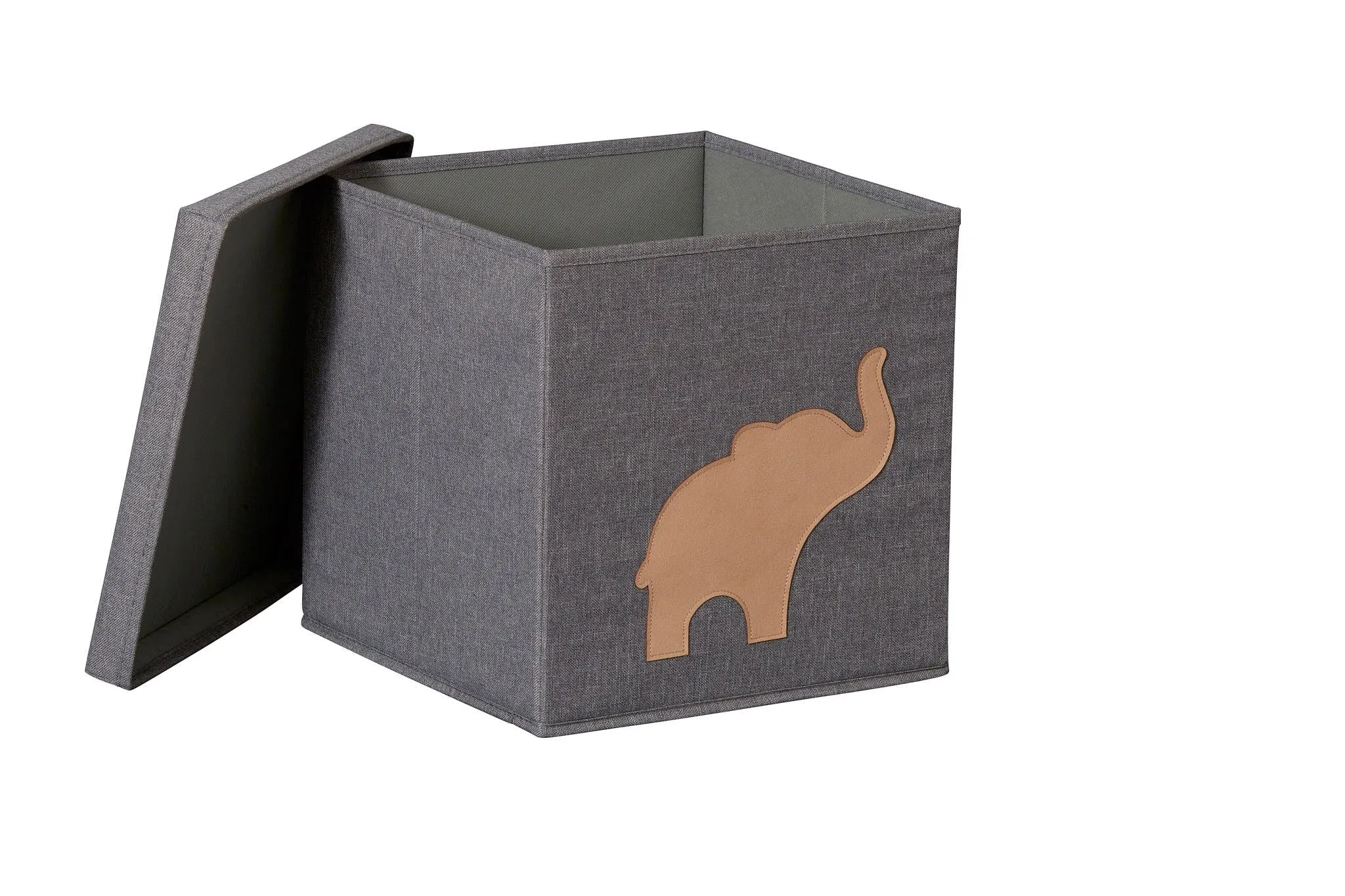 Storage Box With Lid - Grey With Elephant