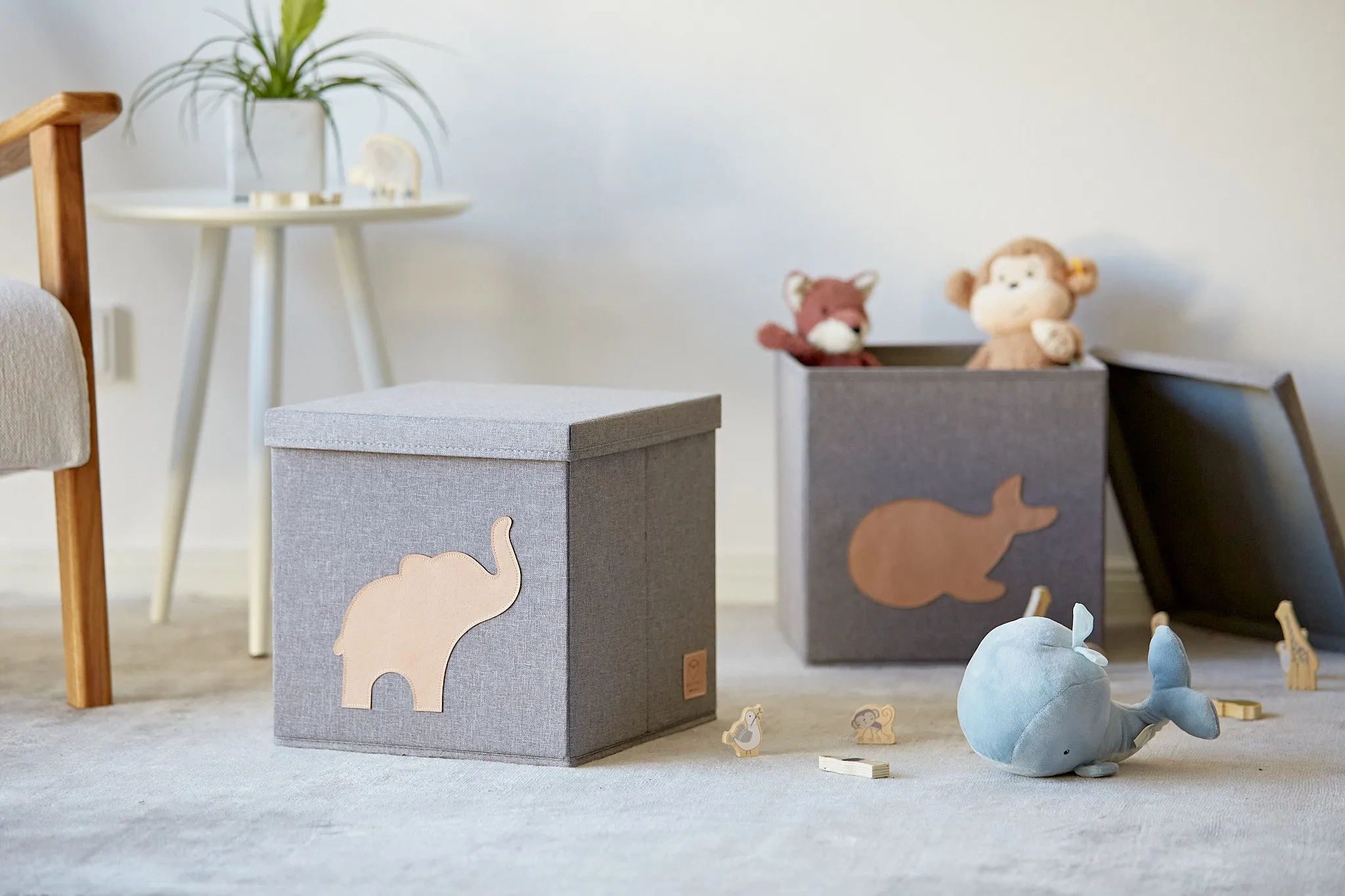 Storage Box With Lid - Grey With Elephant