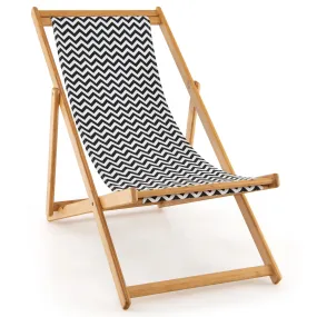 Tangkula Sling Chair Outdoor, Patio Deck Chair with Solid Bamboo Frame & Breathable Canvas Seat