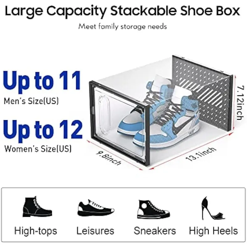 The Ultimate Shoe Storage Solution: Large Shoe Storage Box with Magnetic Door, 12 Pack Clear Plastic Stackable Sneaker Organizer, Connect Left