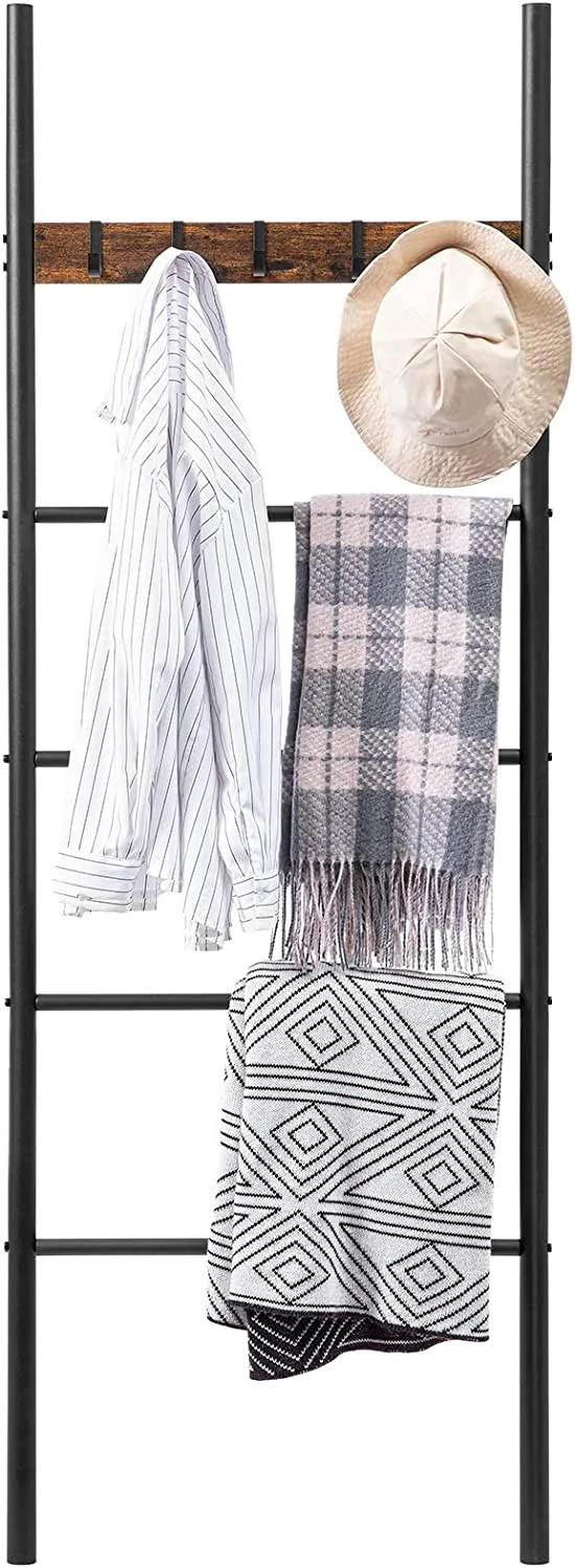 Towel Blanket Ladder, 5-Tier Towel Ladder Quilts Rack with 5 Removable Hooks