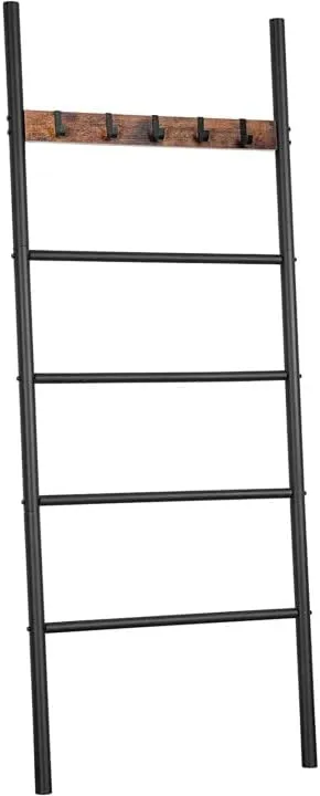 Towel Blanket Ladder, 5-Tier Towel Ladder Quilts Rack with 5 Removable Hooks