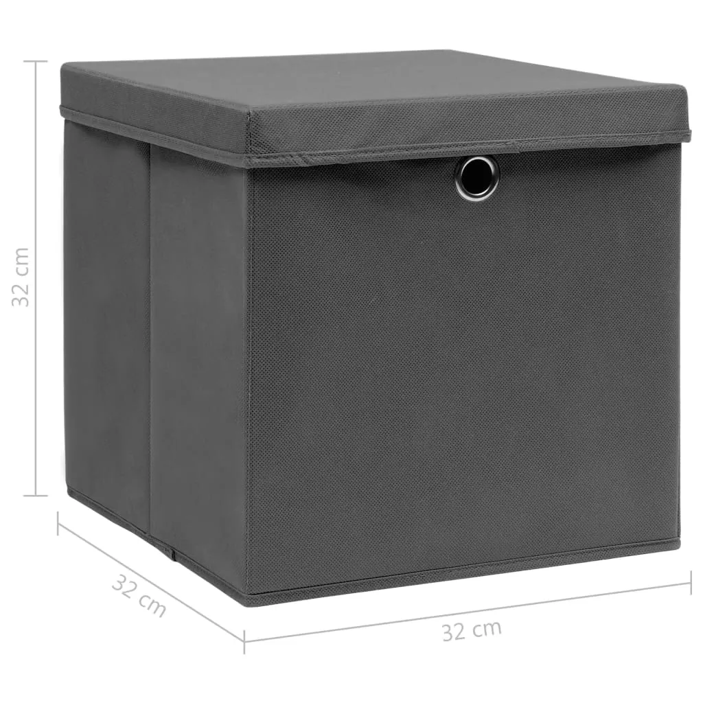 vidaXL Storage Boxes with Lids - Set of 4 - Gray - 12.6"x12.6"x12.6" - Fabric