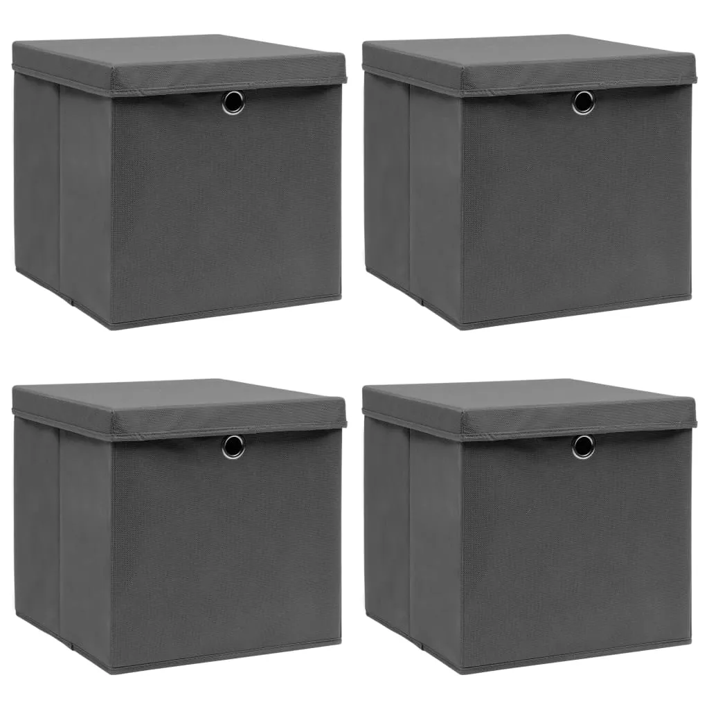 vidaXL Storage Boxes with Lids - Set of 4 - Gray - 12.6"x12.6"x12.6" - Fabric