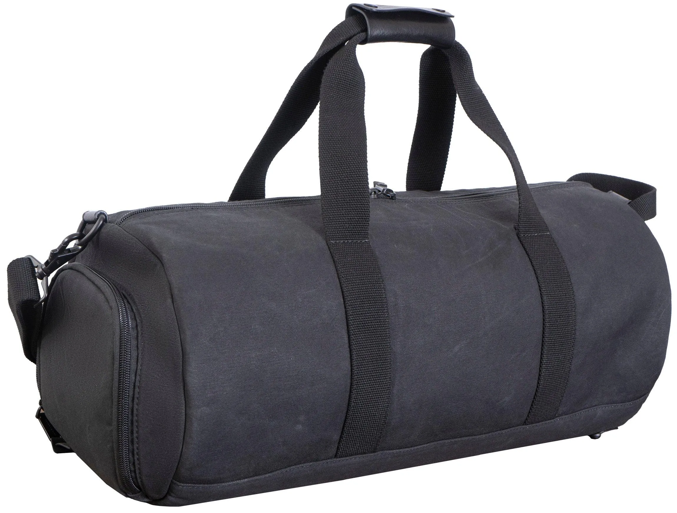 Voyager 20"Waxed Canvas Shoe Pocket Duffel - Black