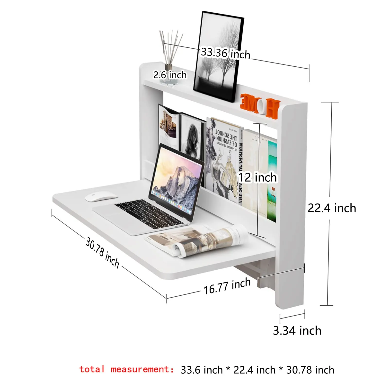 Wall Mounted Folding Desk with Top Storage Shelves