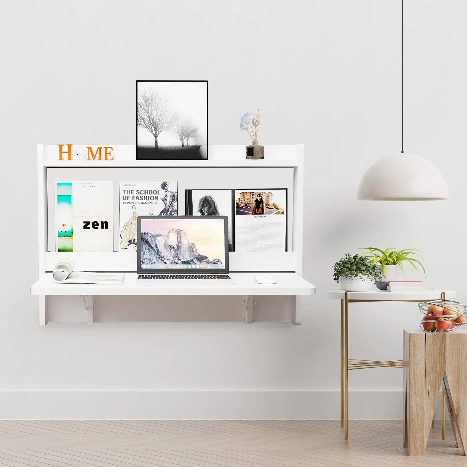 Wall Mounted Folding Desk with Top Storage Shelves