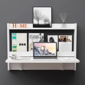 Wall Mounted Folding Desk with Top Storage Shelves