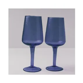 Wine Glasses Handblown & Hammered Pair - Blue