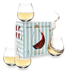 Wine Outside Unbreakable Wine Glasses Dishwasher-Proof | Set of 4 | 18 oz. Elegant Plastic Stemless Wine Glass | Reusable | Ideal for Homes & Bars | Outdoors Camping, Beach, Picnic ● Indestructible